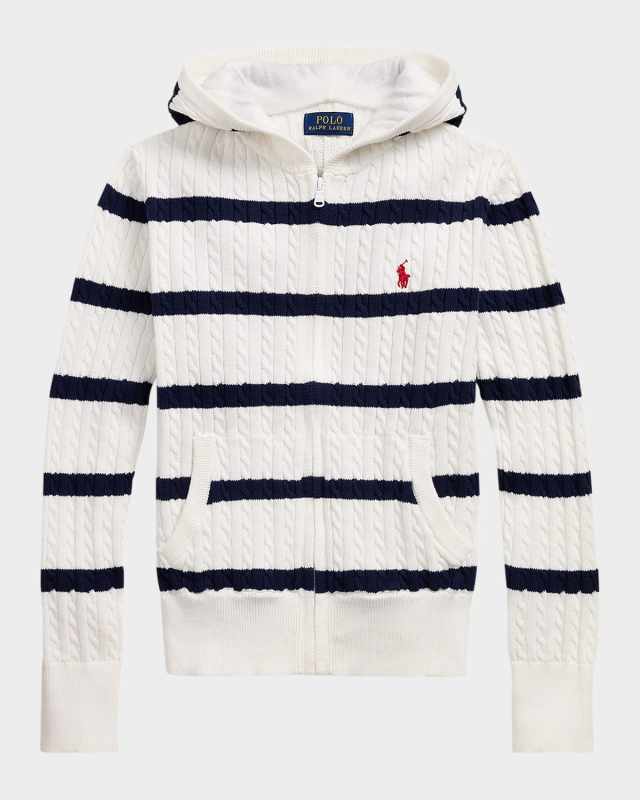 Boy's Hooded Cable Knit Sweater, Size S-XL